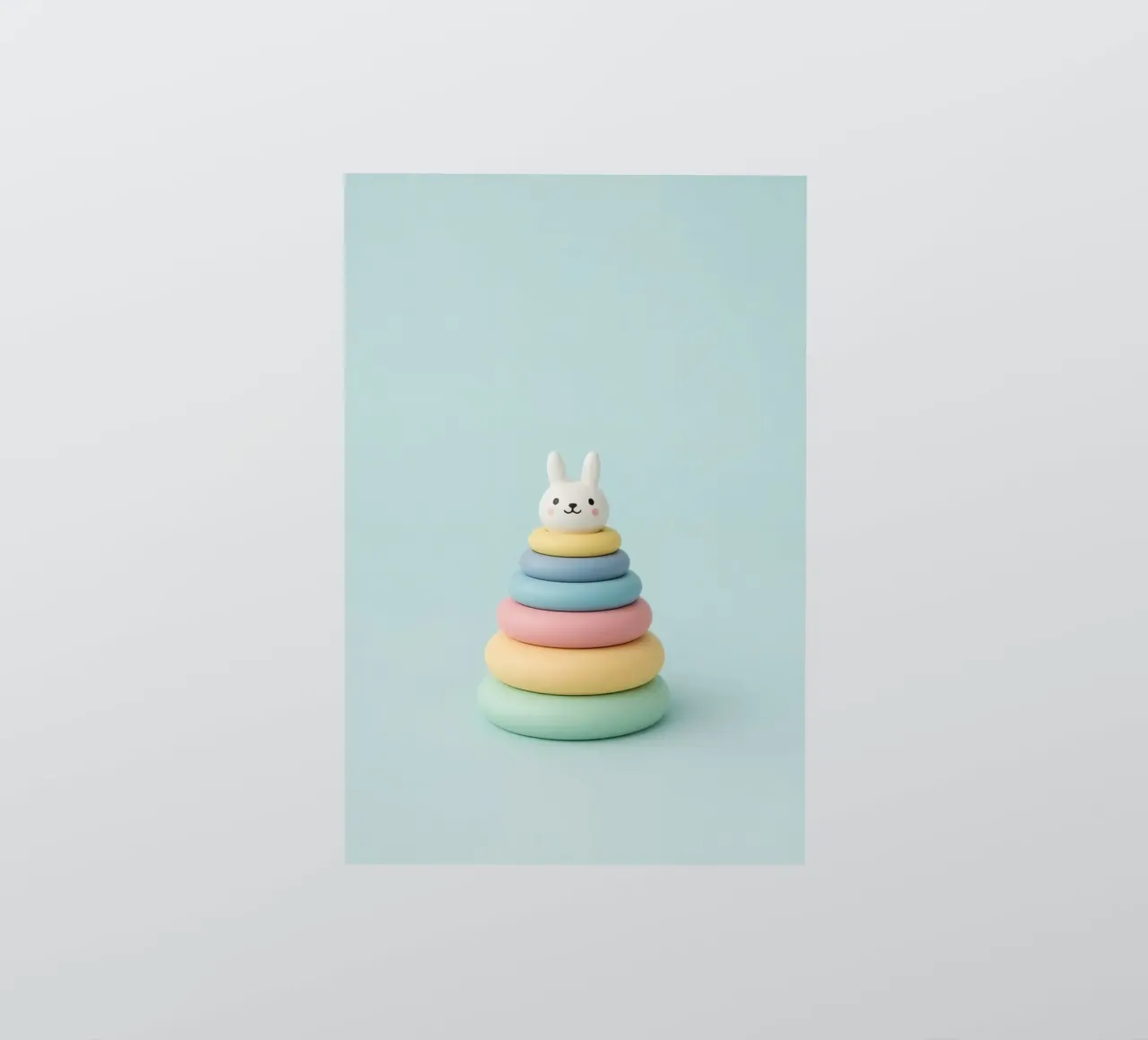 Jouet en forme d'anneau à empiler avec un lapin en guise de couvercle autocollant de DesignDoodle