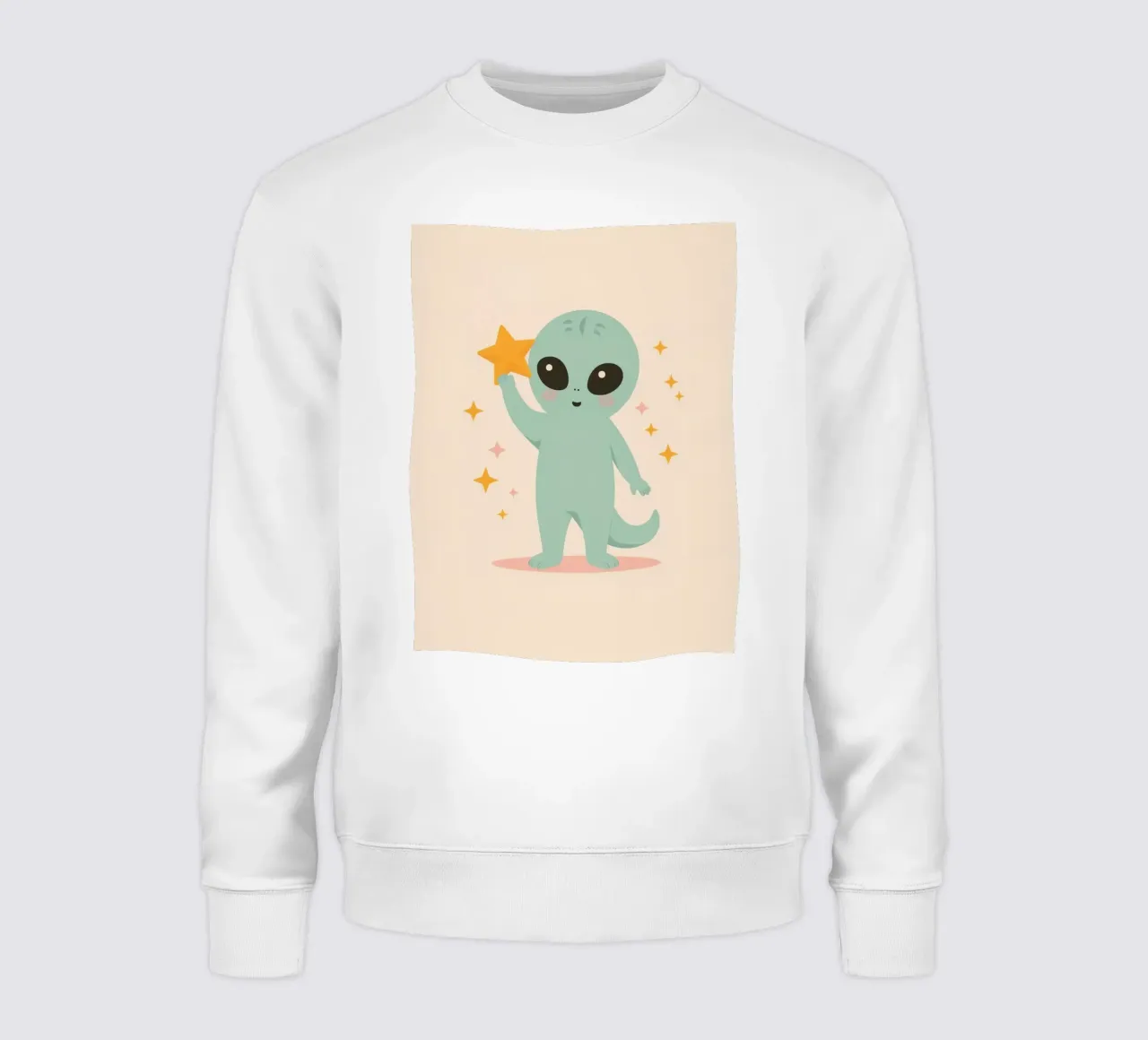 Alien vert mignon tenant une étoile jaune sweat de DesignDoodle