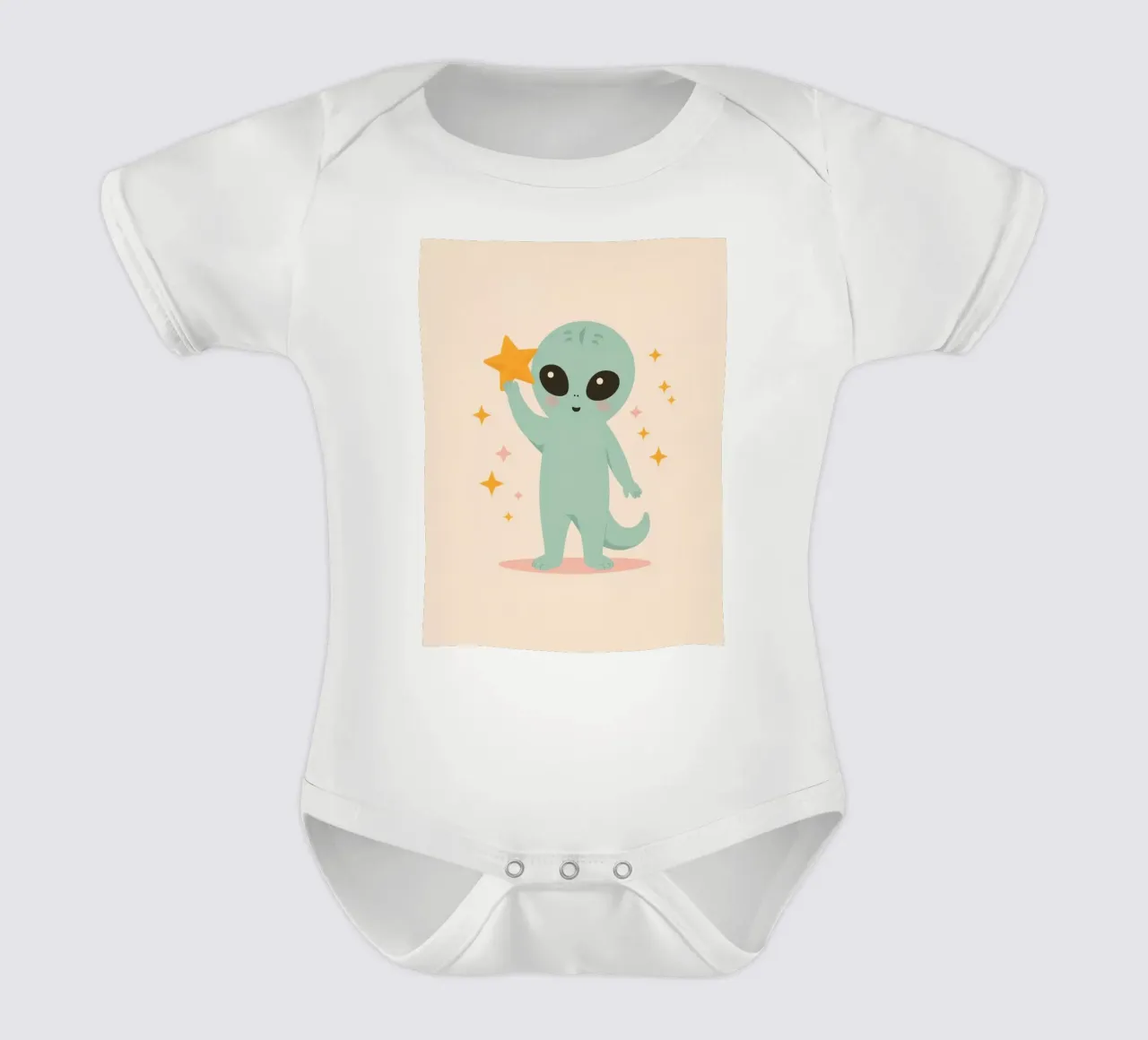 Alien vert mignon tenant une étoile jaune body bébé de DesignDoodle