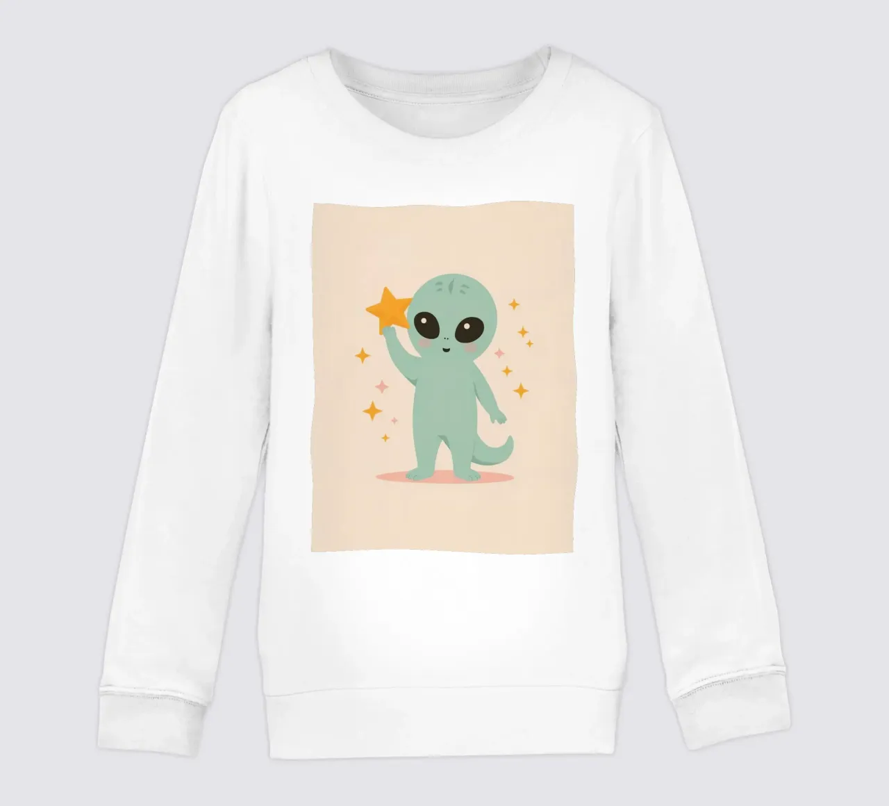 Alien vert mignon tenant une étoile jaune sweat enfant de DesignDoodle