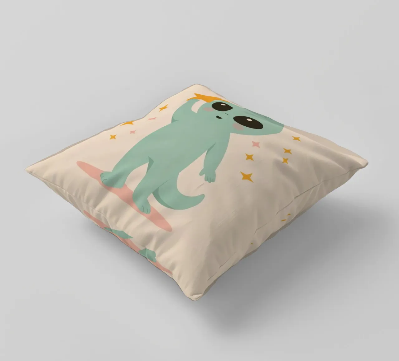 Alien vert mignon tenant une étoile jaune coussin de DesignDoodle