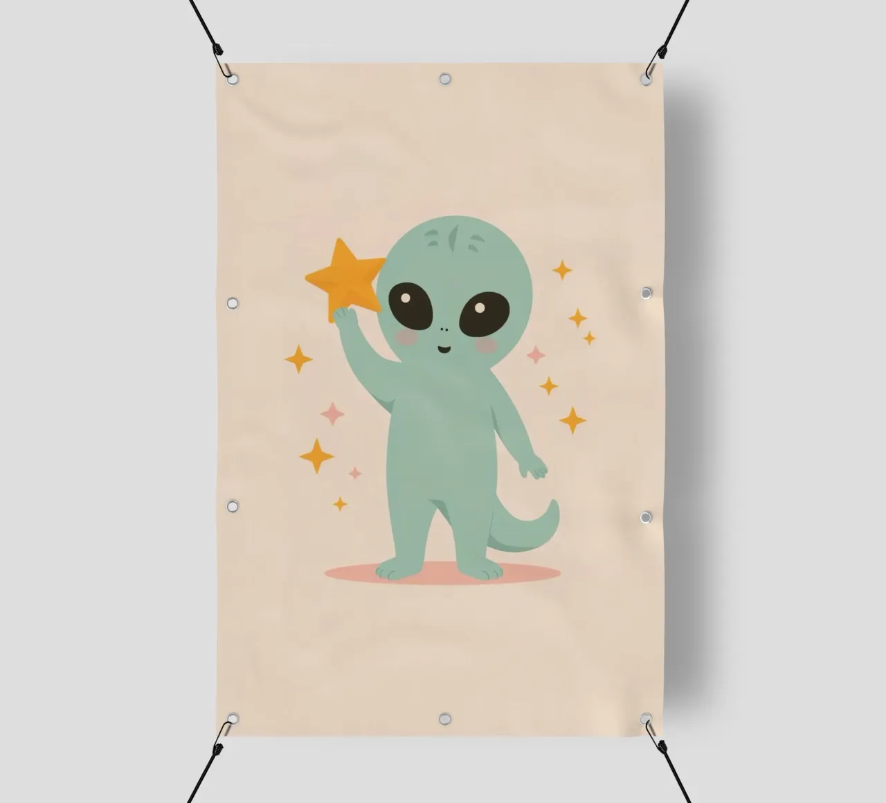 Alien vert mignon tenant une étoile jaune bâche pvc de DesignDoodle