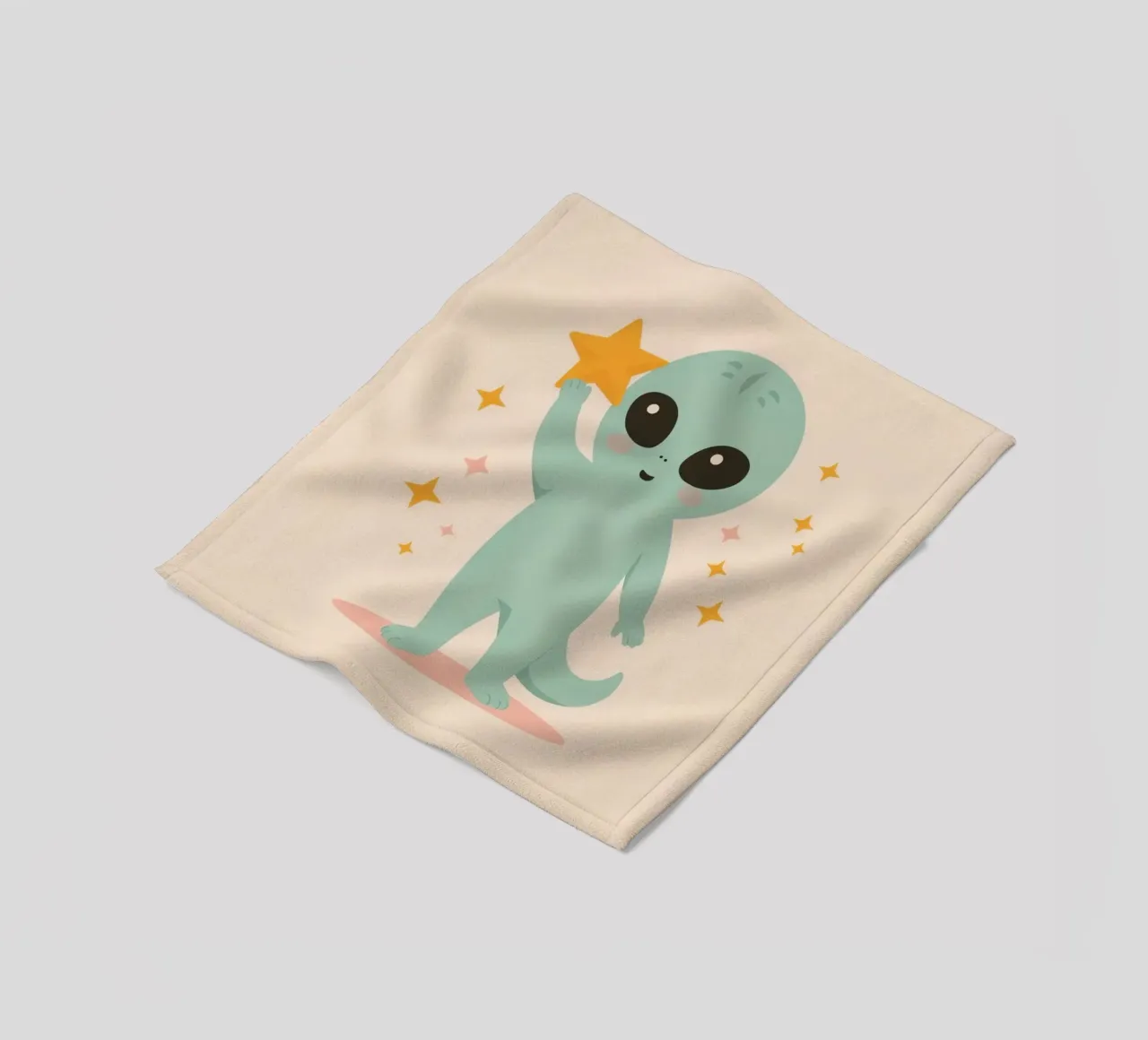 Alien vert mignon tenant une étoile jaune plaid polaire de DesignDoodle