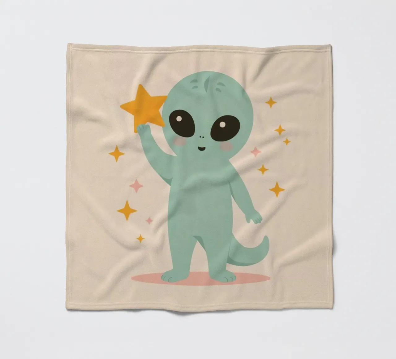 Alien vert mignon tenant une étoile jaune plaid polaire de DesignDoodle