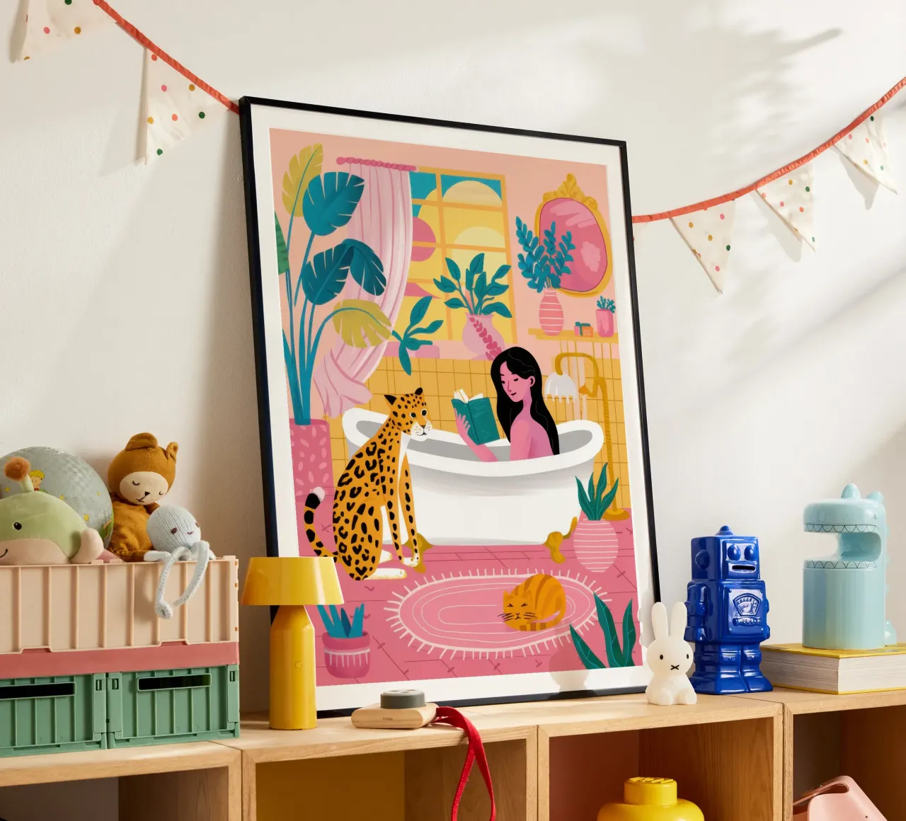 Riposo selvaggio al bagno poster con telaio in plastica da Moon Revolver