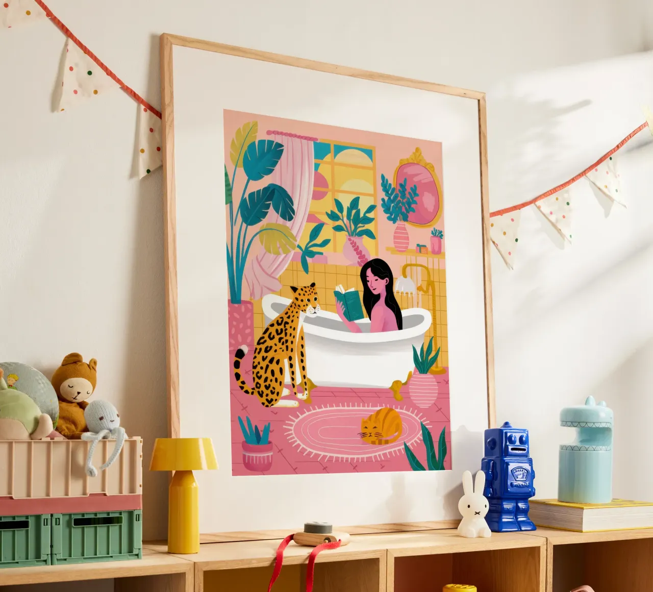 Riposo selvaggio al bagno poster con telaio in plastica da Moon Revolver