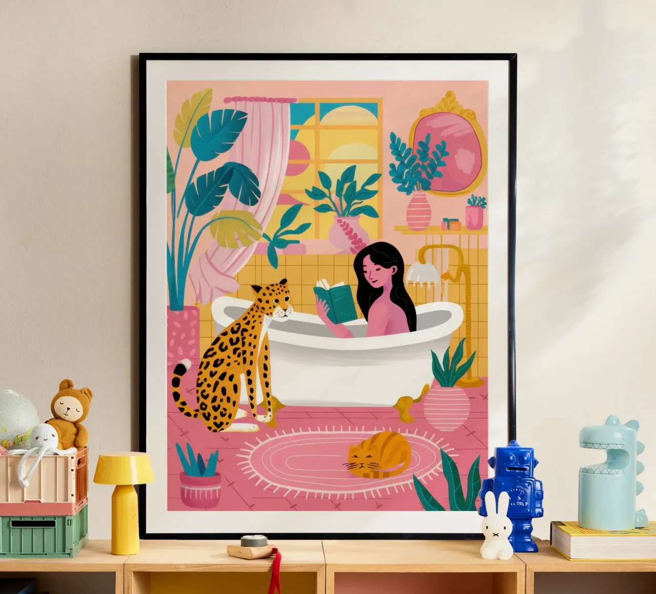 Riposo selvaggio al bagno poster con telaio in plastica da Moon Revolver