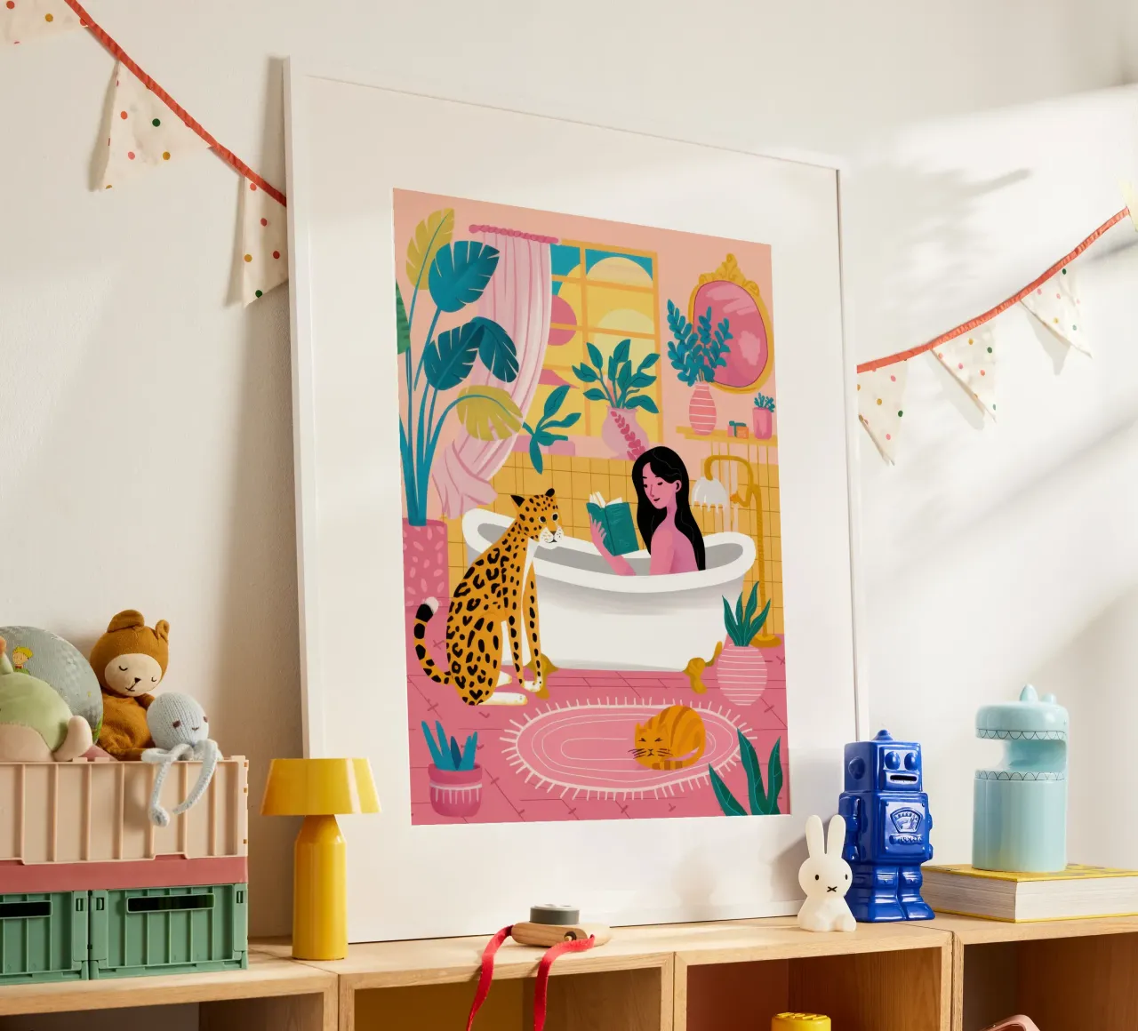 Riposo selvaggio al bagno poster con telaio in plastica da Moon Revolver