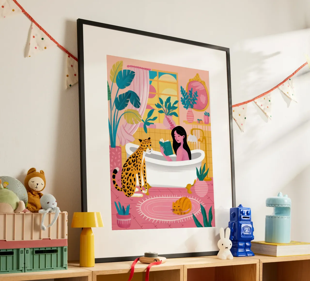 Riposo selvaggio al bagno poster con telaio in plastica da Moon Revolver