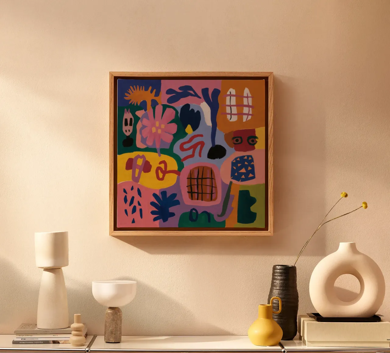 Nachtelijke abstracte tuin canvas met Baklijst van Enter Bloom