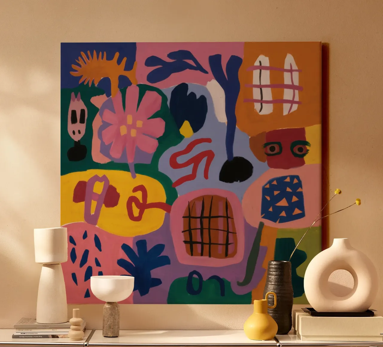Nachtelijke abstracte tuin canvas met Baklijst van Enter Bloom