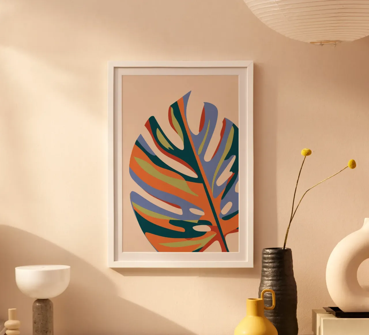 Foglia a strisce cromatiche poster con telaio in alluminio da Orchid Patina