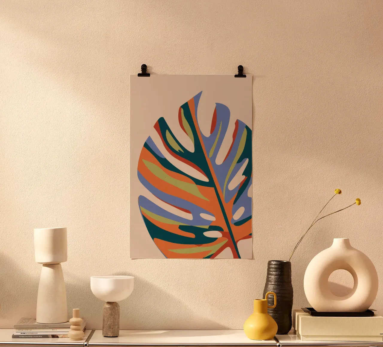 Foglia a strisce cromatiche poster con telaio in alluminio da Orchid Patina