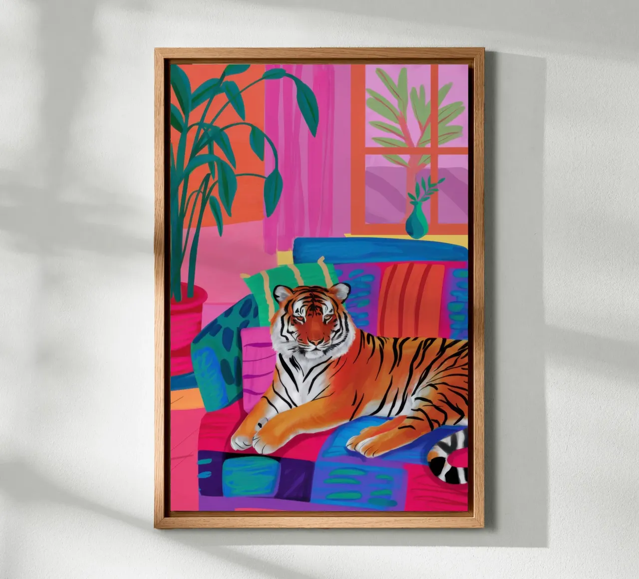 Fluwelen tijger houding canvas met Baklijst van Sure Paint