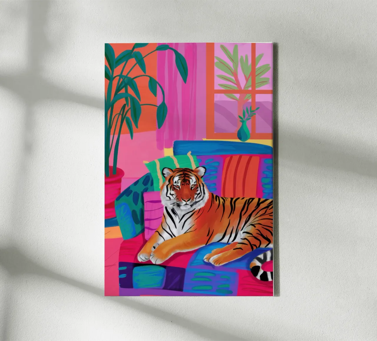 Fluwelen tijger houding canvas met Baklijst van Sure Paint