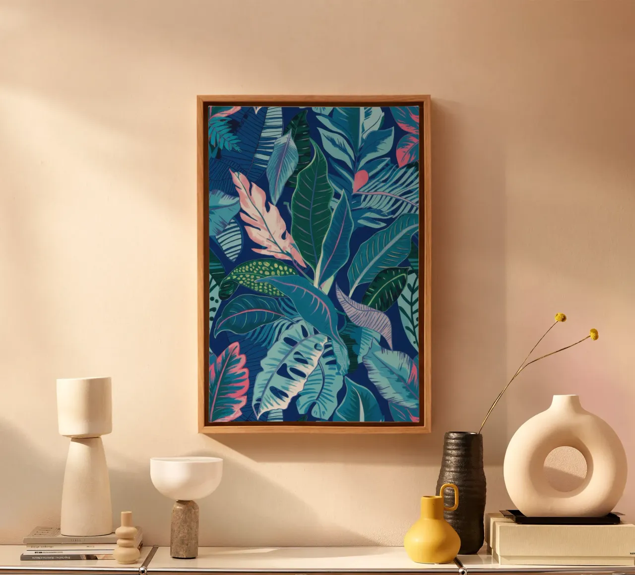 Azuur Jungle Diepten canvas met Baklijst van Moon Revolver