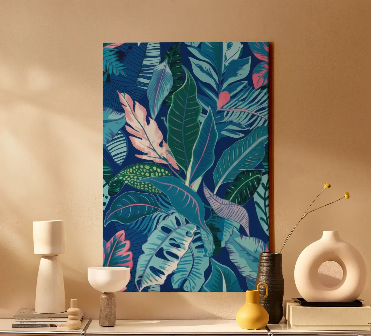 Azuur Jungle Diepten canvas met Baklijst van Moon Revolver