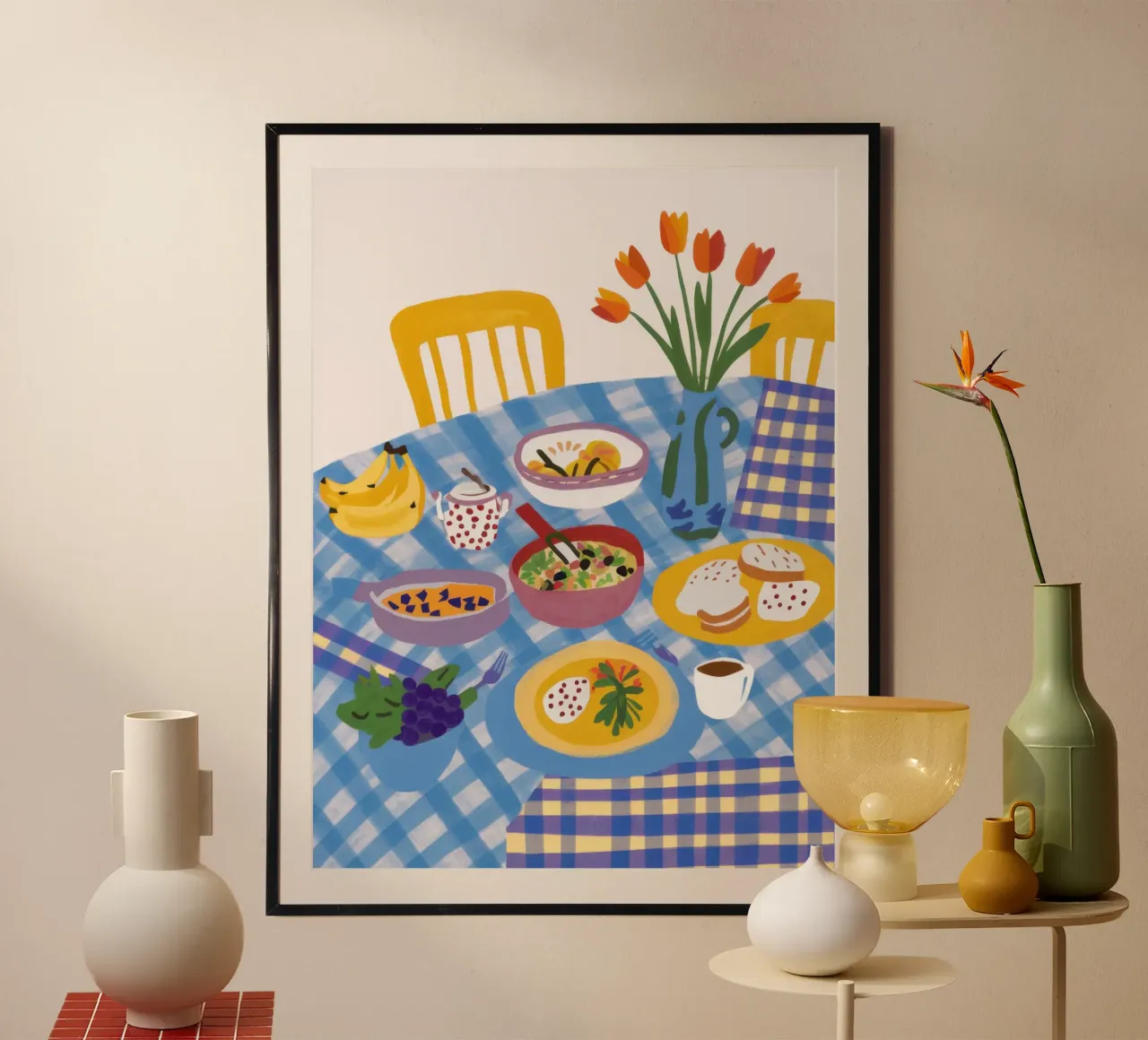 Festa della tavola a scacchi poster con telaio in legno da Enter Bloom
