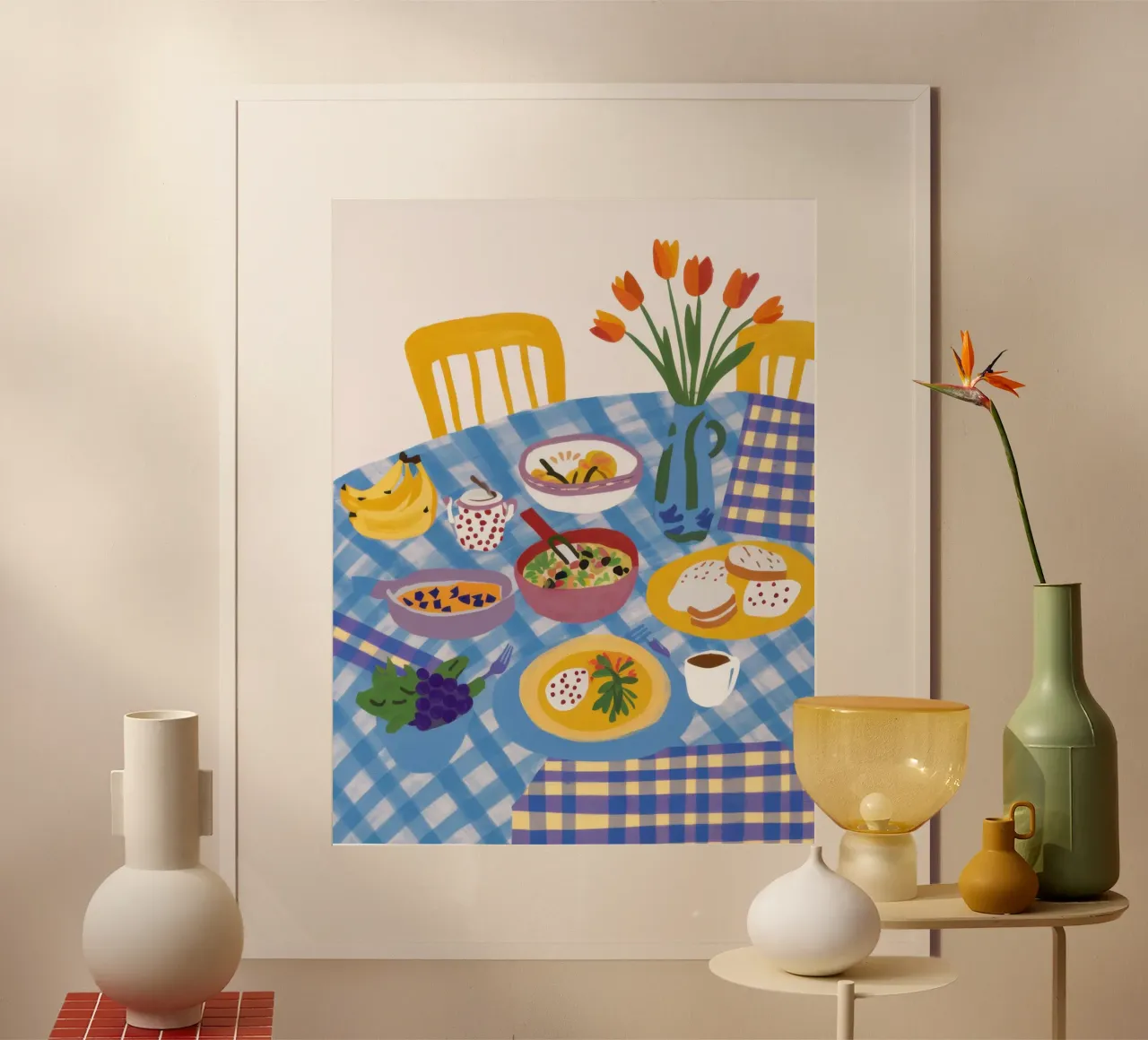 Festa della tavola a scacchi poster con telaio in legno da Enter Bloom