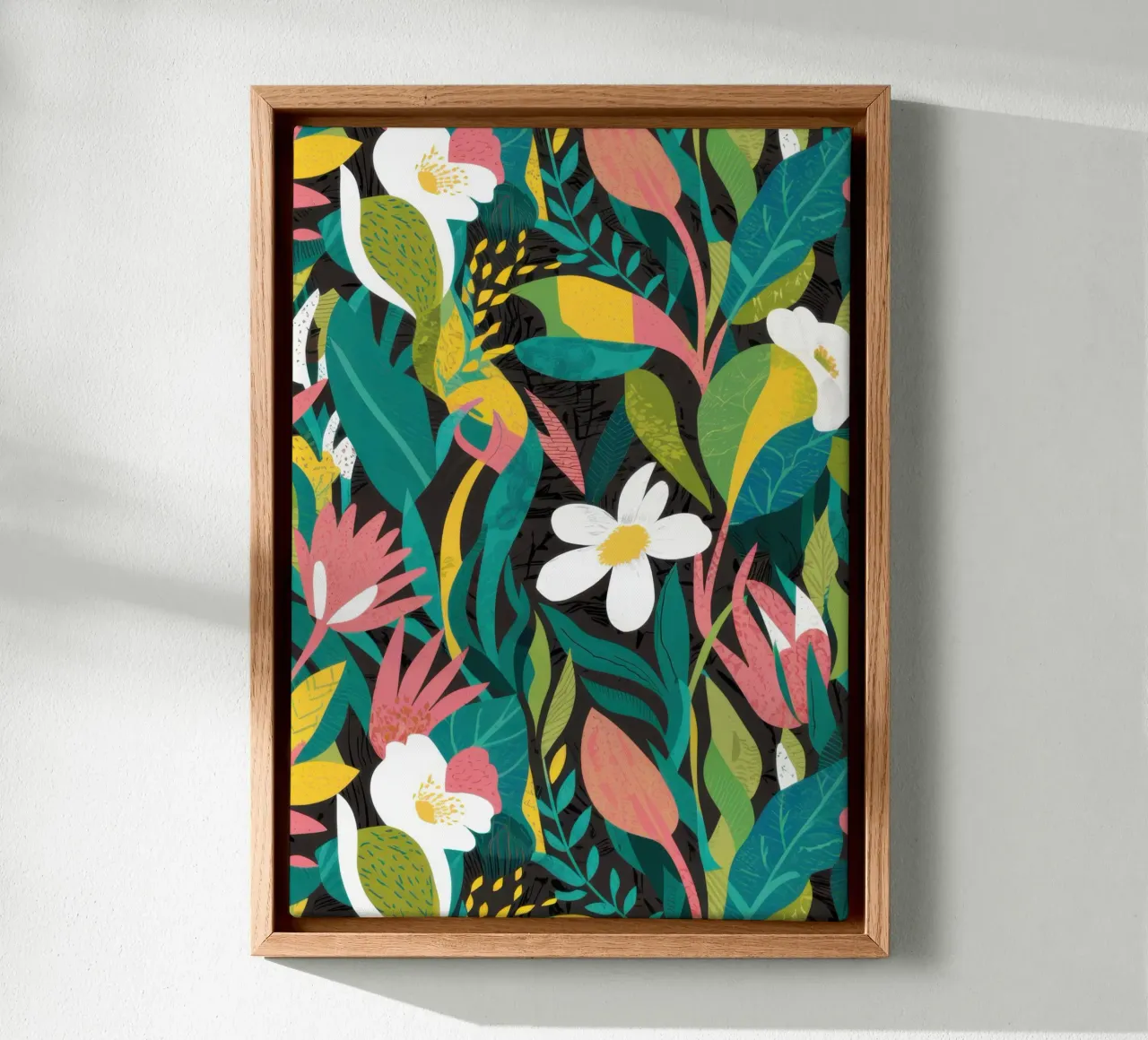 Plumeria Dschungel Glückseligkeit Leinwand mit Schattenfugenrahmen von Sure Paint