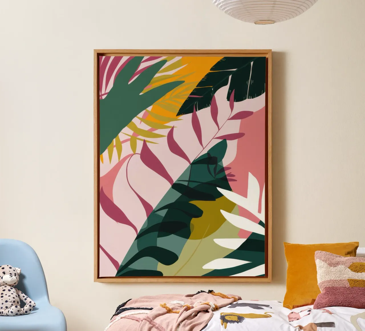 Tropische bladeren in de schaduw canvas met Baklijst van Moon Revolver