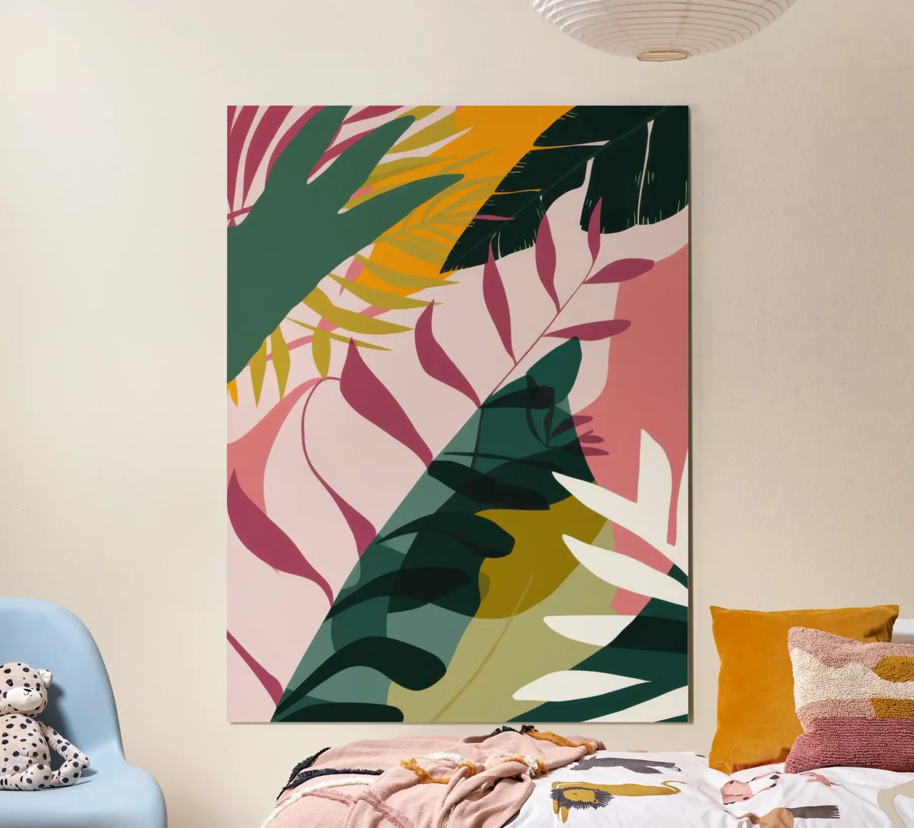 Foglie tropicali in ombra poster con telaio in legno da Moon Revolver