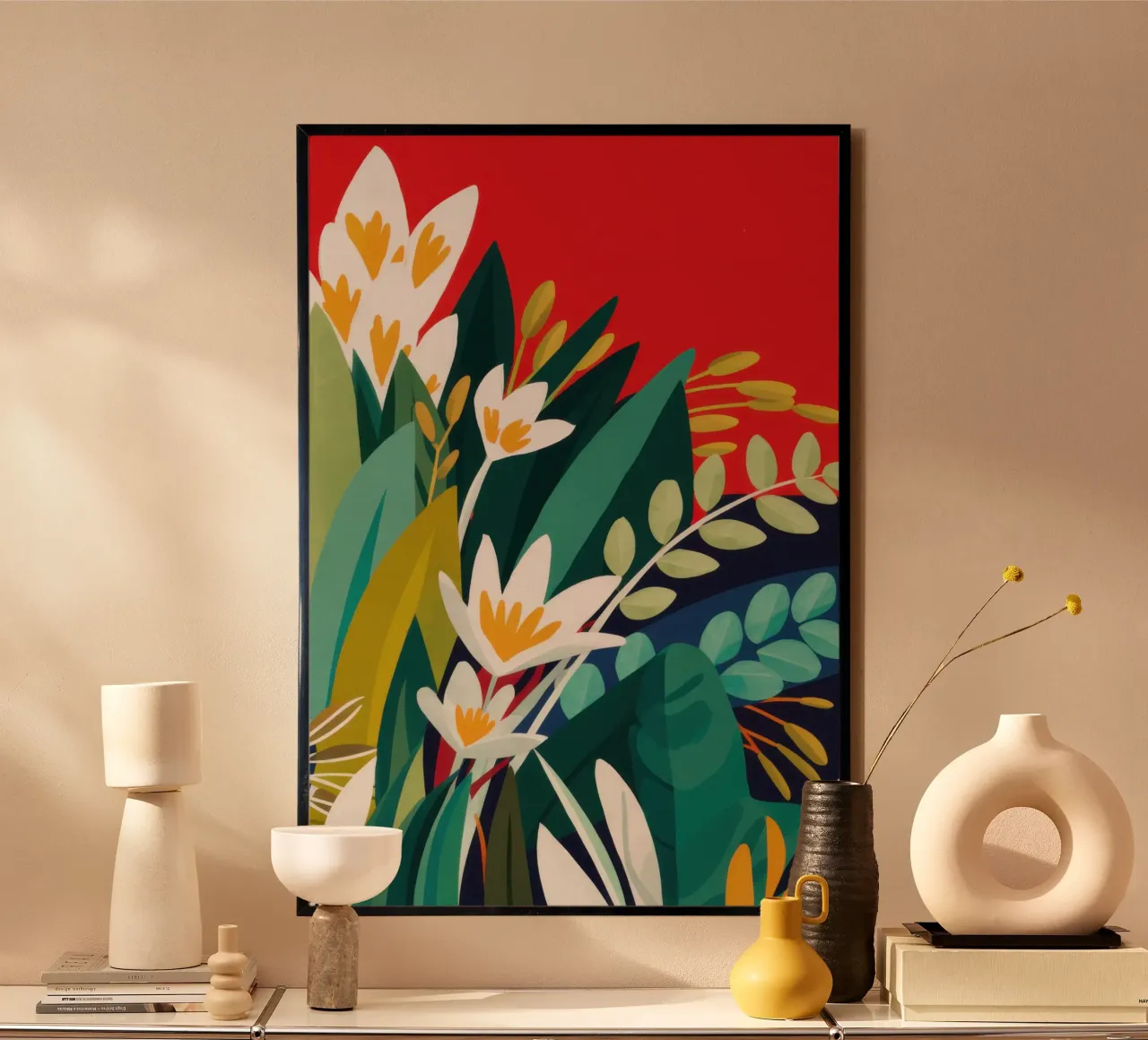 Cremisi - Quiete floreale poster con telaio in plastica da Moon Revolver
