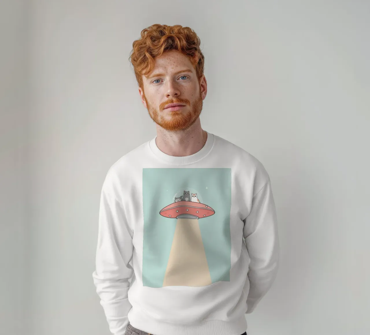 Gatti carini in rosa UFO con fascio di luce felpa da DesignDoodle