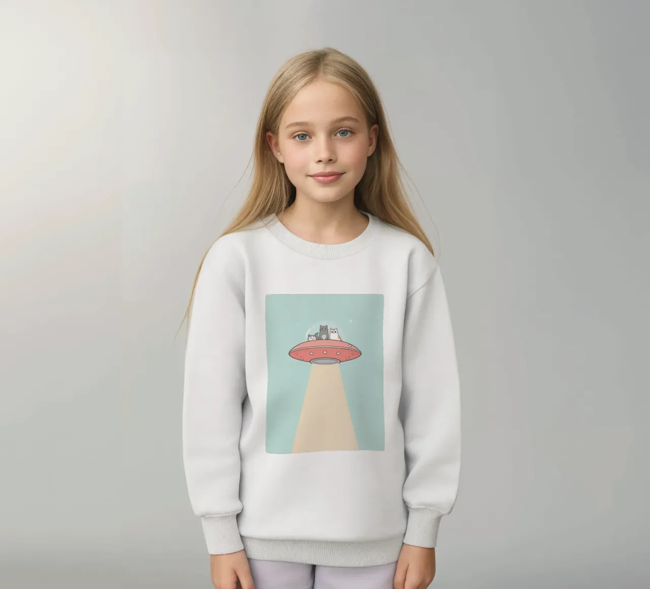 Gatti carini in rosa UFO con fascio di luce felpa bambino da DesignDoodle