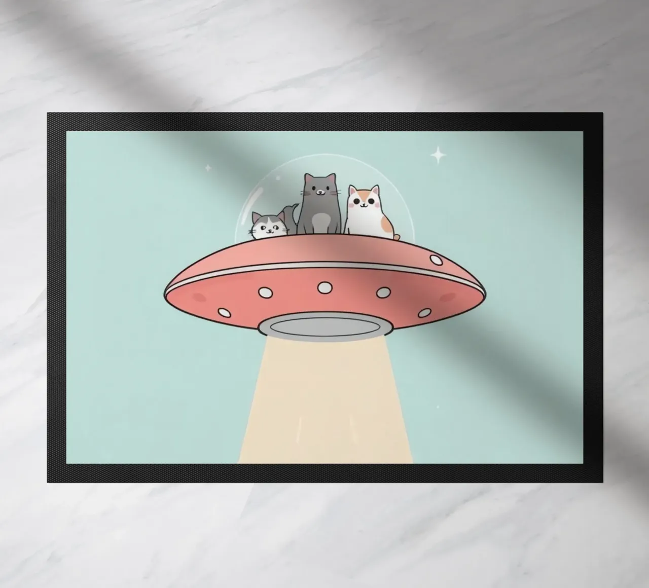 Gatti carini in rosa UFO con fascio di luce zerbino da DesignDoodle