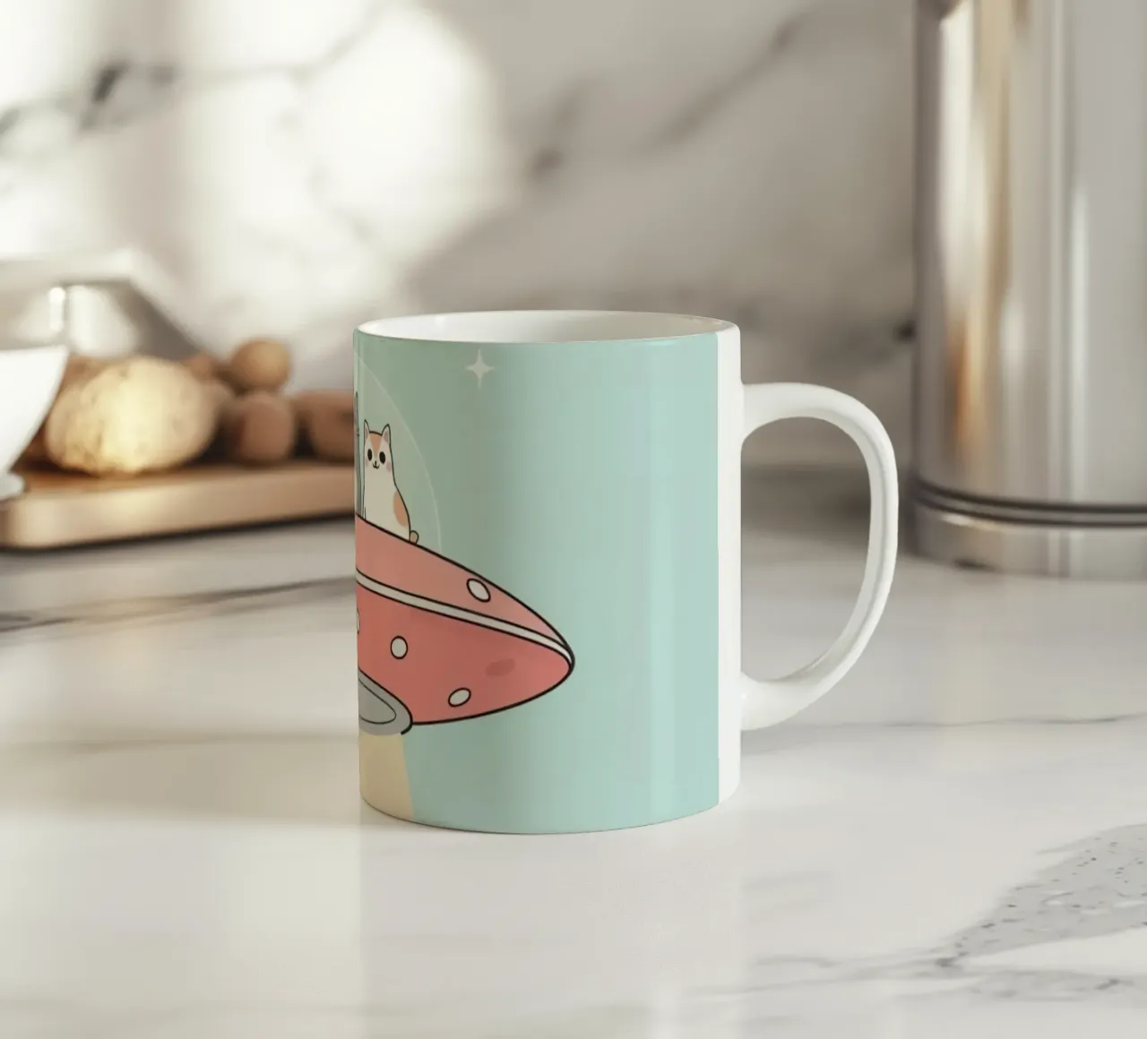 Gatti carini in rosa UFO con fascio di luce tazza in ceramica da DesignDoodle
