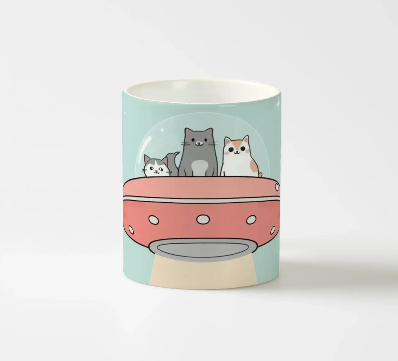 Gatti carini in rosa UFO con fascio di luce tazza in ceramica da DesignDoodle