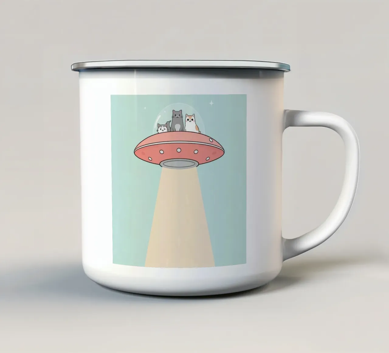 Gatti carini in rosa UFO con fascio di luce tazza in smalto da DesignDoodle