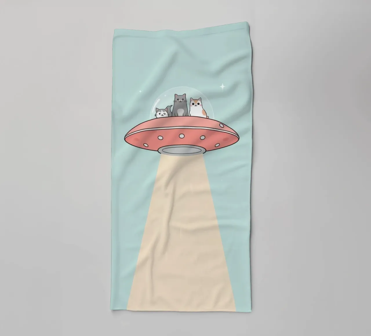 Gatti carini in rosa UFO con fascio di luce asciugamano da bagno da DesignDoodle