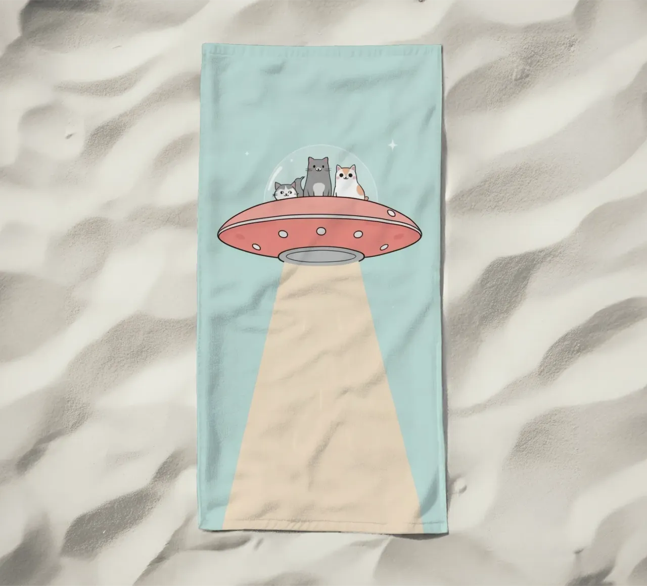 Gatti carini in rosa UFO con fascio di luce telo mare da DesignDoodle
