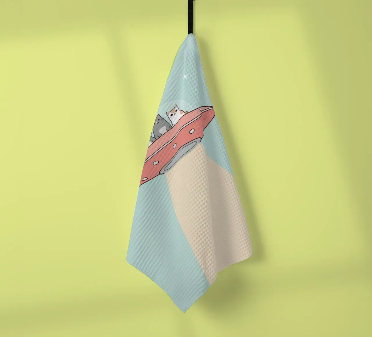 Gatti carini in rosa UFO con fascio di luce canovaccio da cucina da DesignDoodle