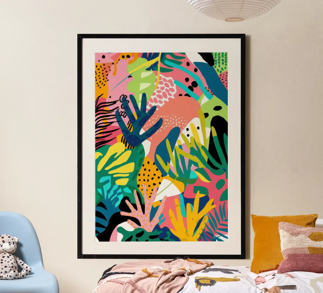 Scontro tra giungle cromatiche poster con telaio in legno da Enter Bloom