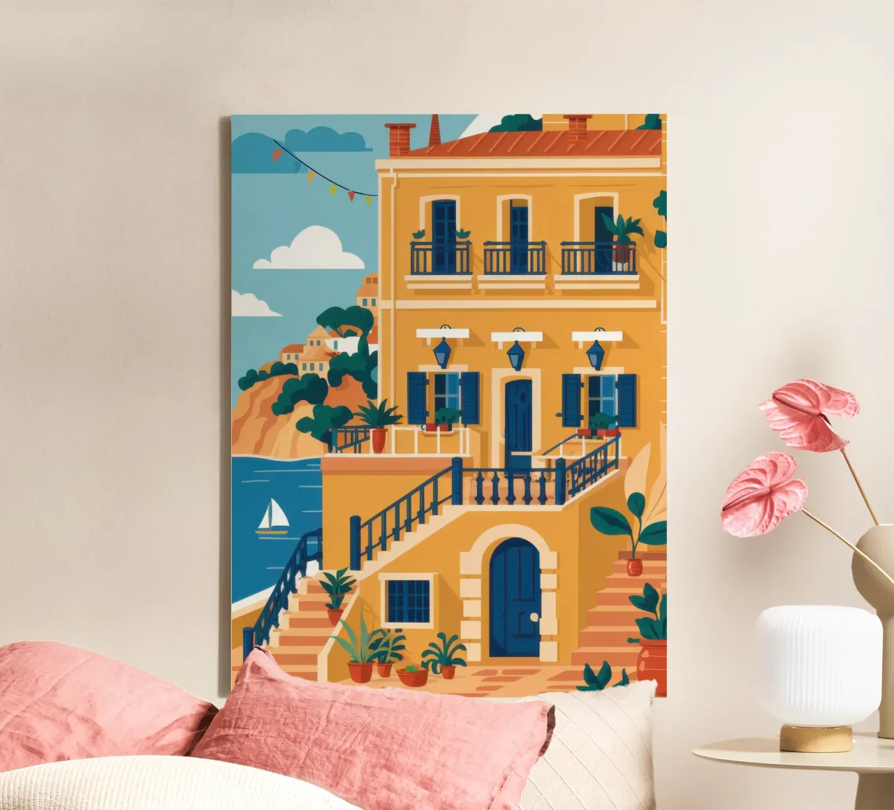 Sunny Mediterranean Steps canvas with Floater frame by Orchid Patina