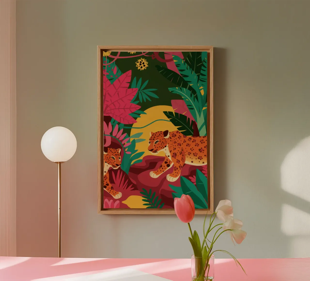 Roze getint luipaard canvas met Baklijst van Sure Paint