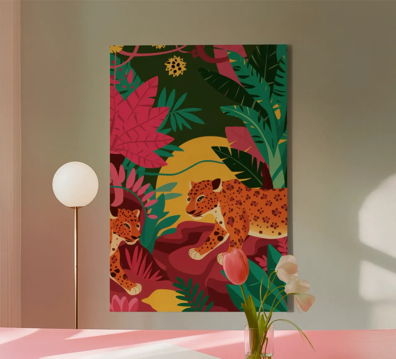 Roze getint luipaard canvas met Baklijst van Sure Paint