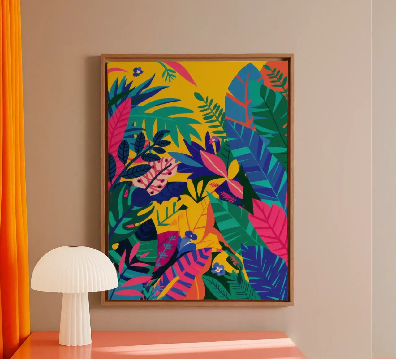 Chaotische jungle-symfonie canvas met Baklijst van Orchid Patina