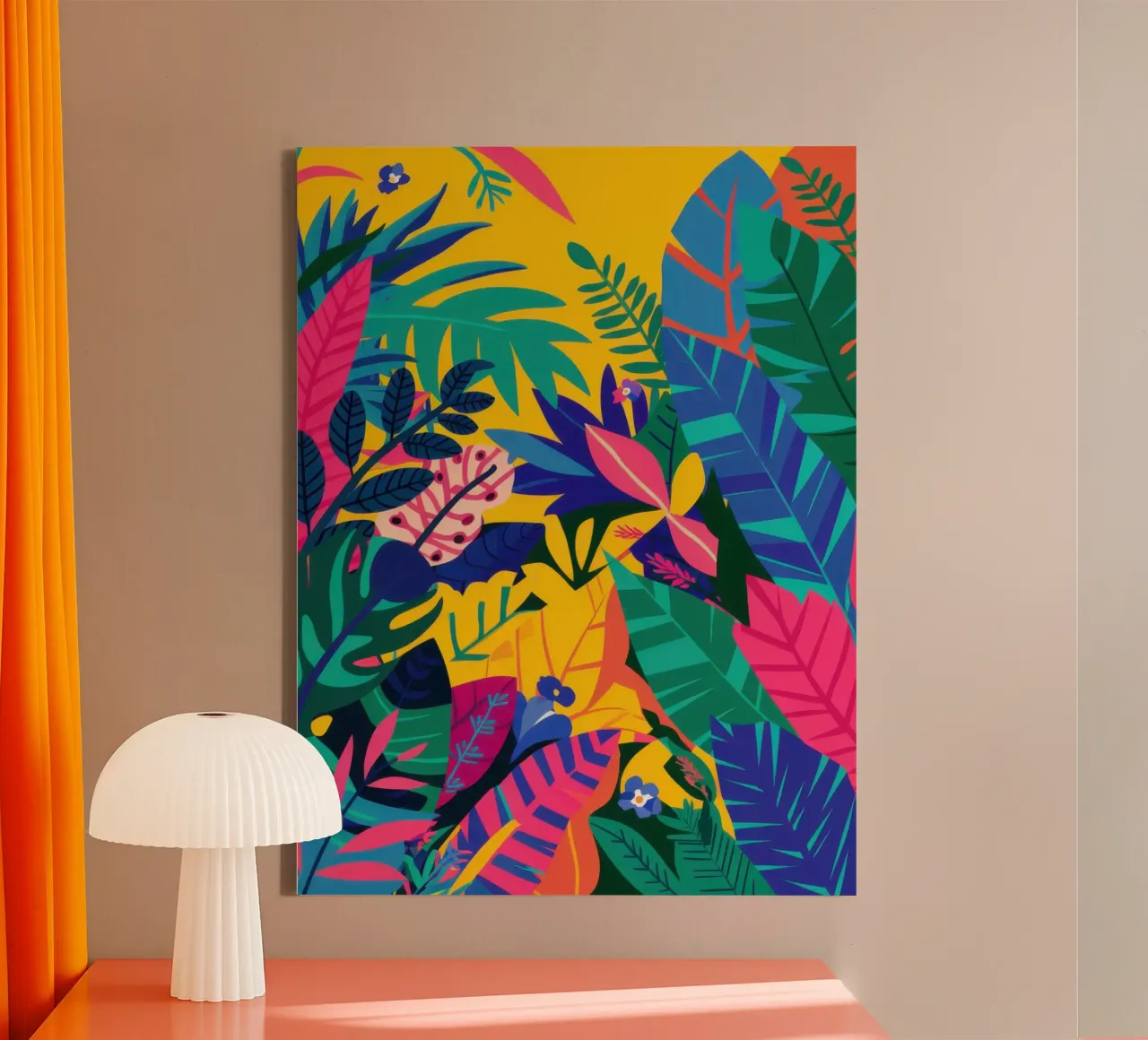 Chaotische jungle-symfonie canvas met Baklijst van Orchid Patina