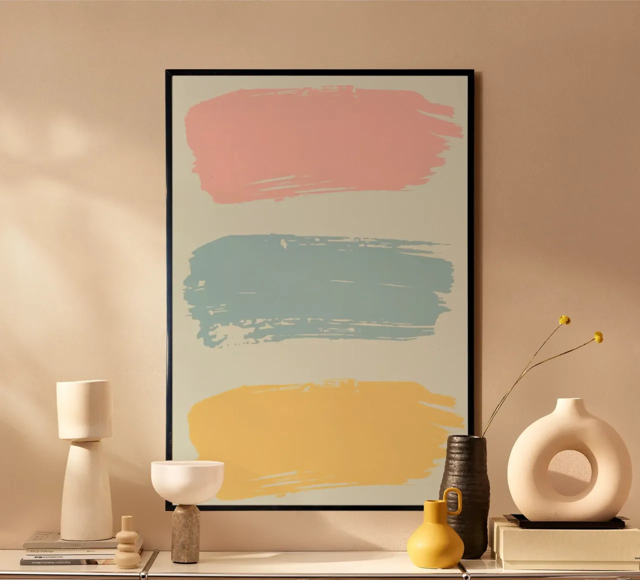 Tre pennellate colorate su sfondo pastello poster da DesignDoodle
