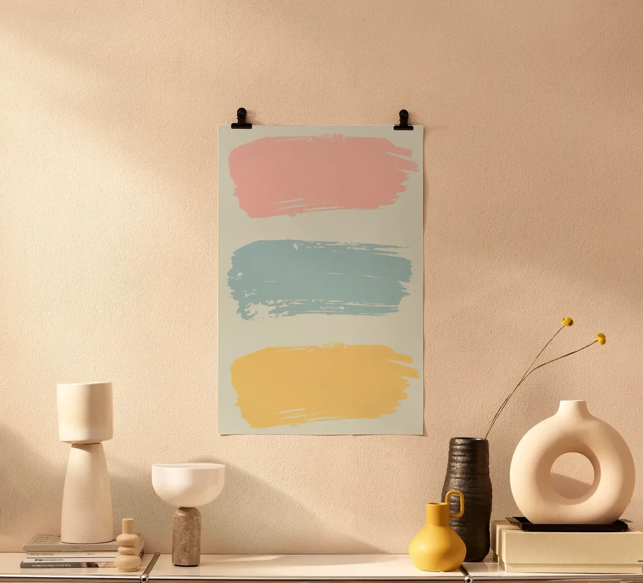 Tre pennellate colorate su sfondo pastello poster da DesignDoodle
