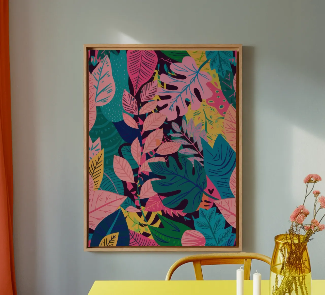 Tropische bladeren schemering canvas met Baklijst van Sure Paint