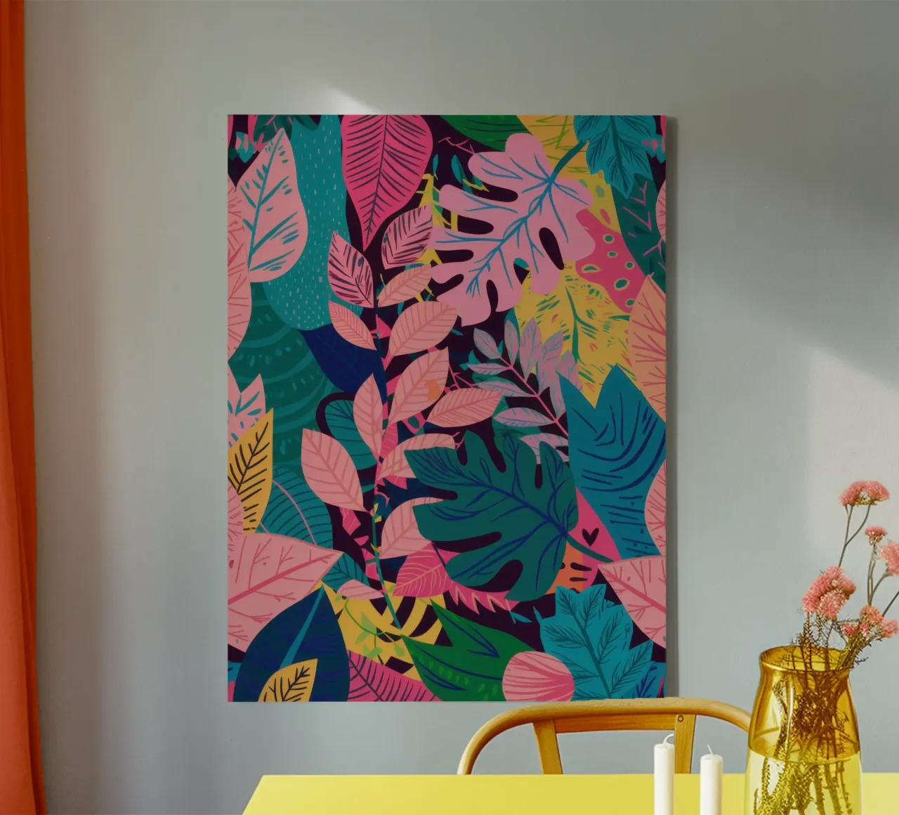 Tropische bladeren schemering canvas met Baklijst van Sure Paint