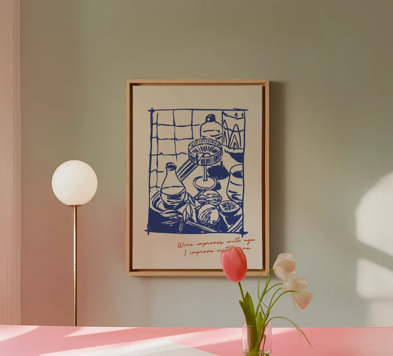 Boho Food 7 Wine Improves tela con Cornice a cassetta da Boho Print Collection