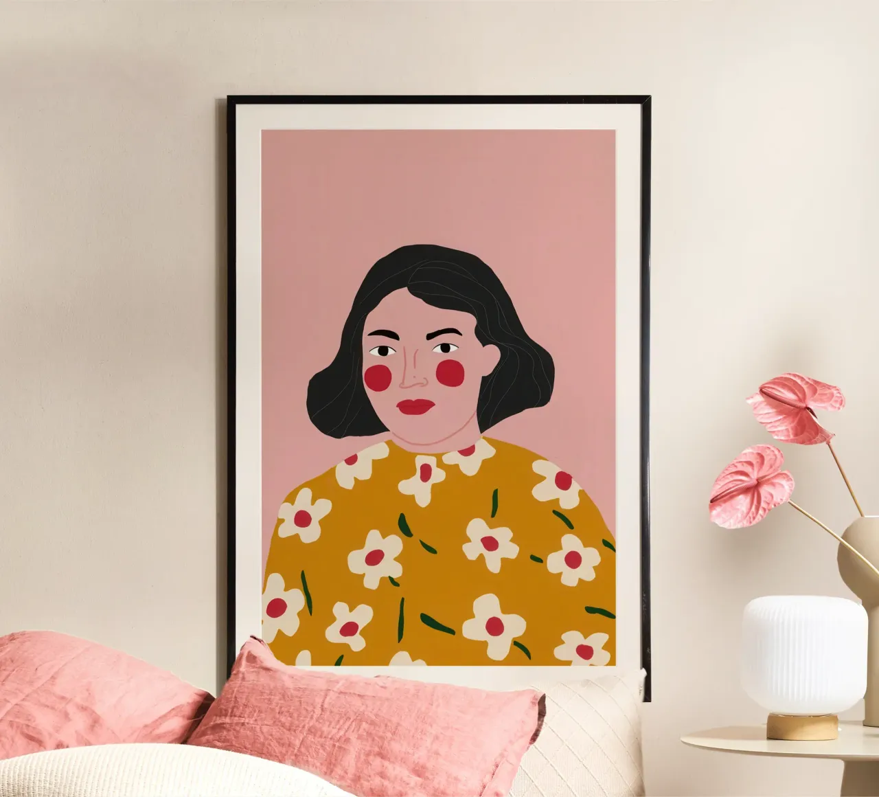 Camicetta floreale Serenity poster con telaio in legno da Enter Bloom