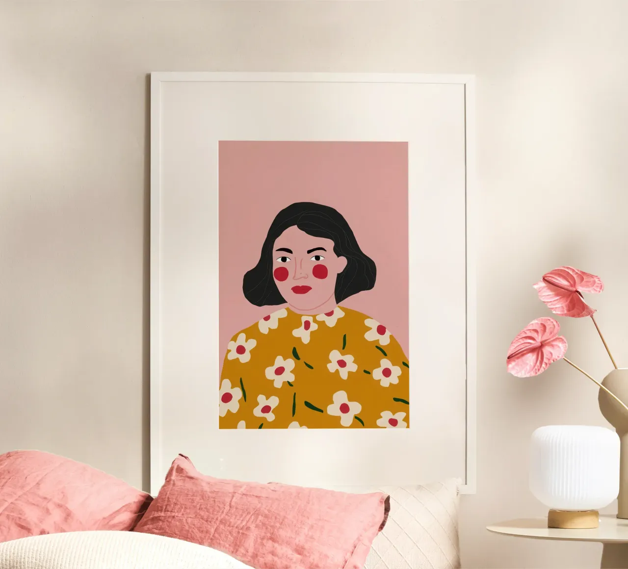 Camicetta floreale Serenity poster con telaio in legno da Enter Bloom