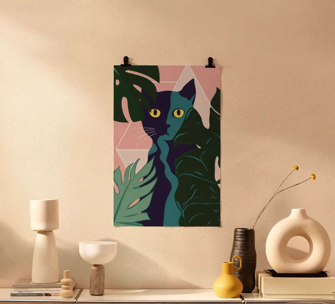 Gatto della giungla mimetico poster con telaio in alluminio da Orchid Patina